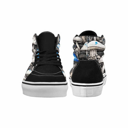 WOMEN'S Mushrooms Black & Blue Ink High Top Canvas Wearable Art Vivid Limited Edition Sneakers