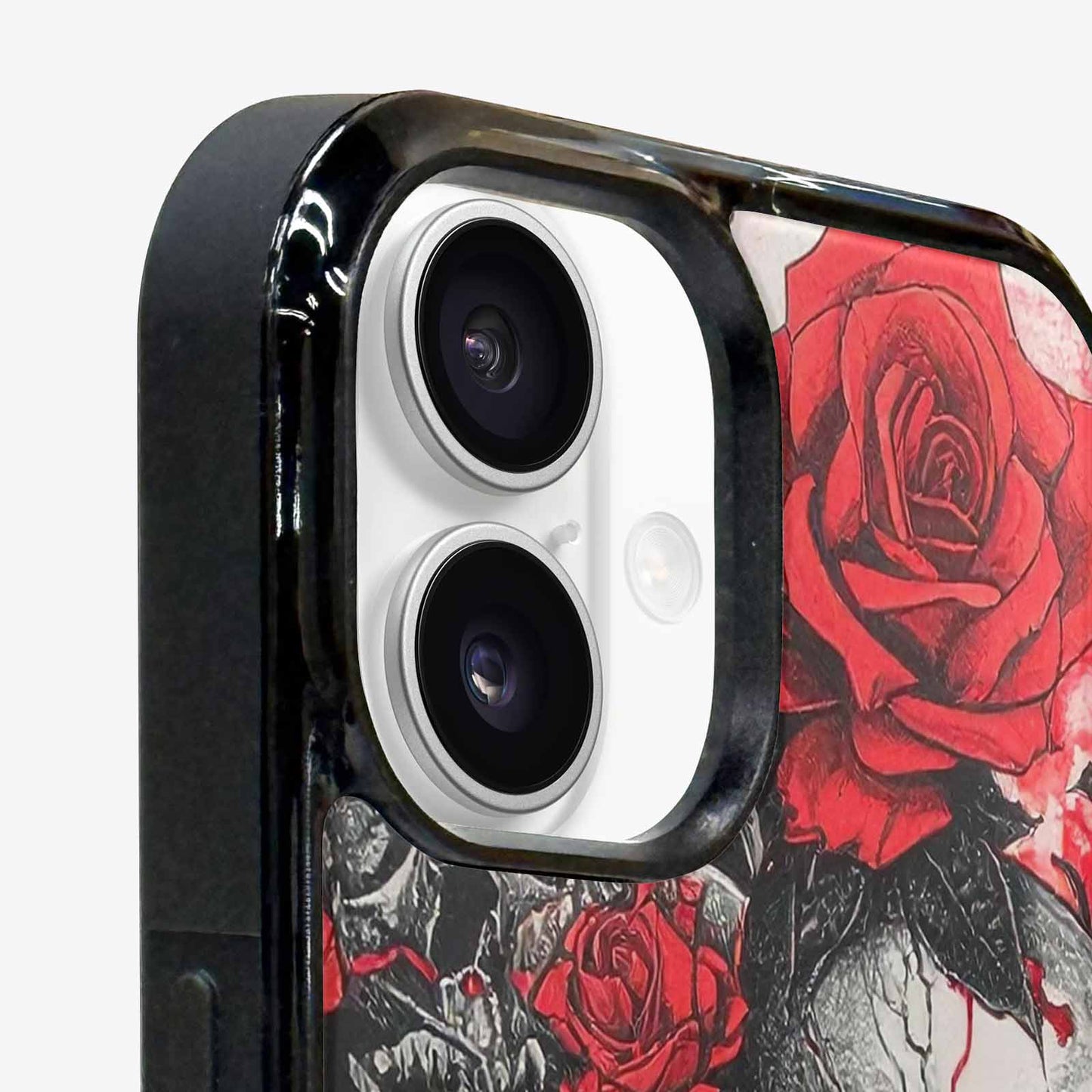 iPhone 16 Plus Case — Skull And Roses Black Red Ink, Custom Designed Case Cover