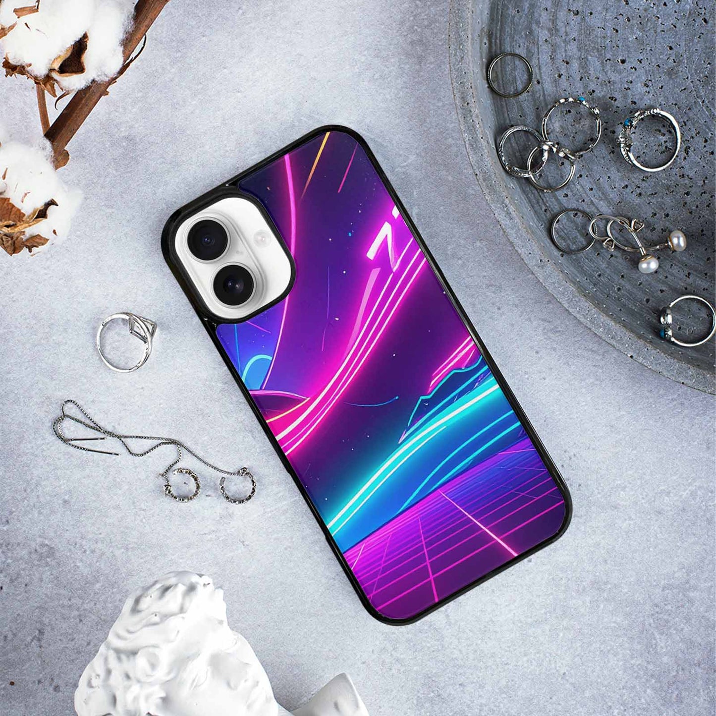 iPhone 16 Plus Case — 1980s Neon Cartoon Art Pattern, Customized Protective Case