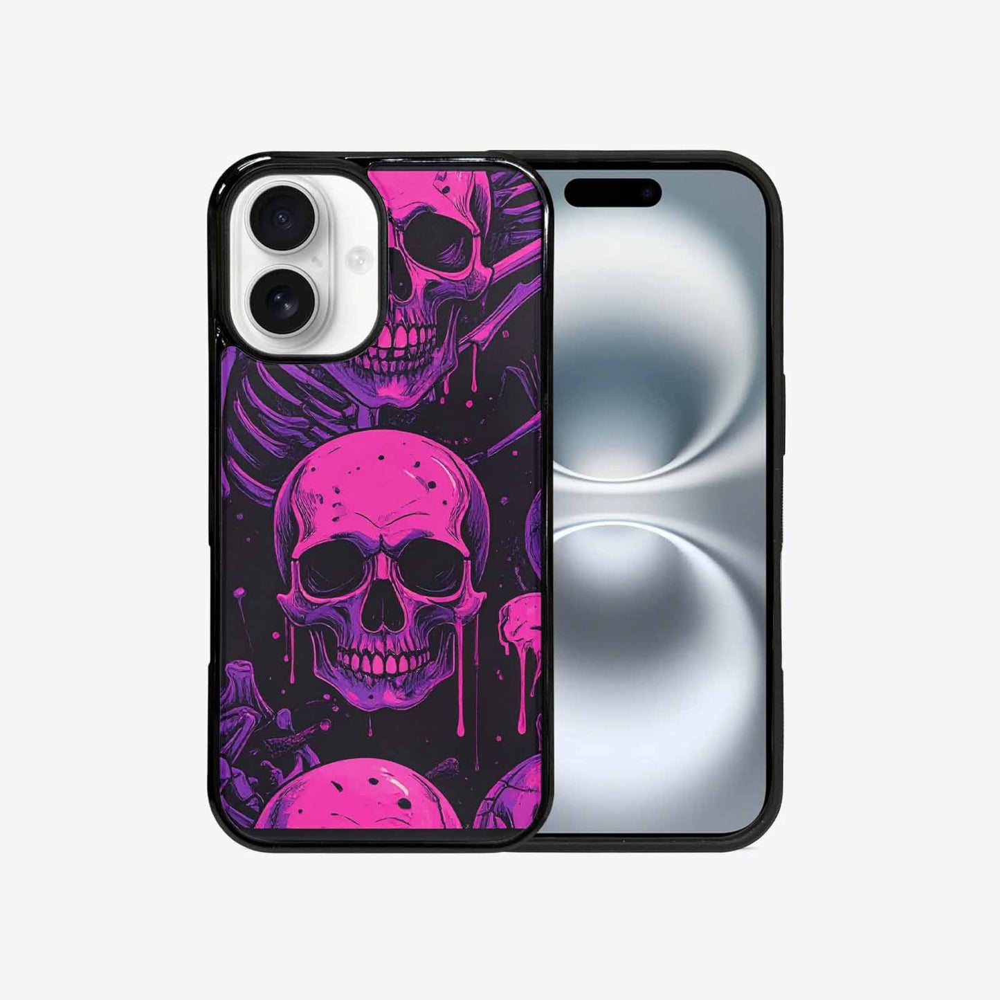 iPhone 16 Case — Pink Purple Skeletons Neon Drip Melting, Unique Phone Case Design