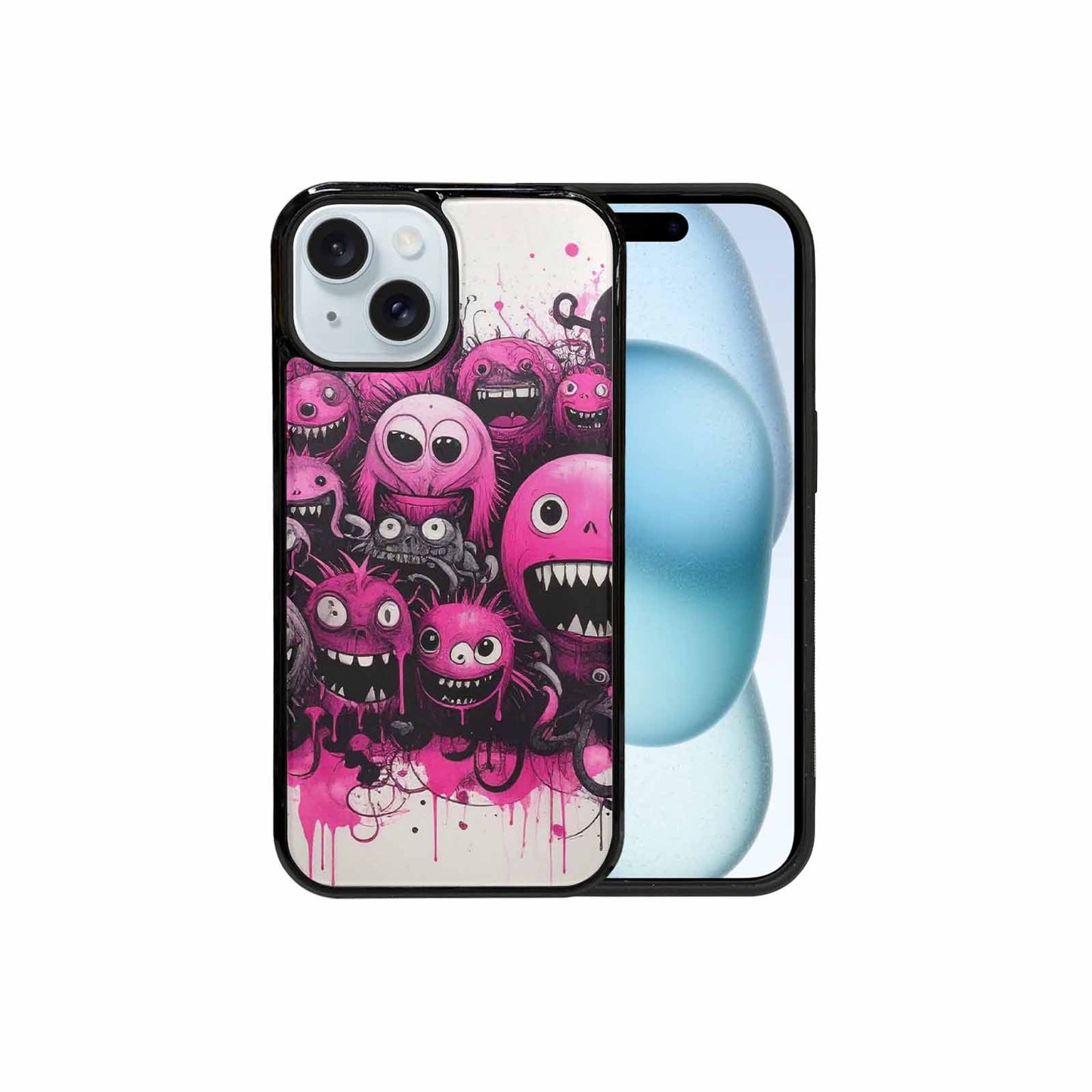iPhone 15 Case — Monsters General Black Pink Ink Cartoon, Custom Phone Case