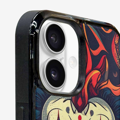 iPhone 16 Case — Evil Circus Heads Faces Overlapping Patterns, Custom Phone Case