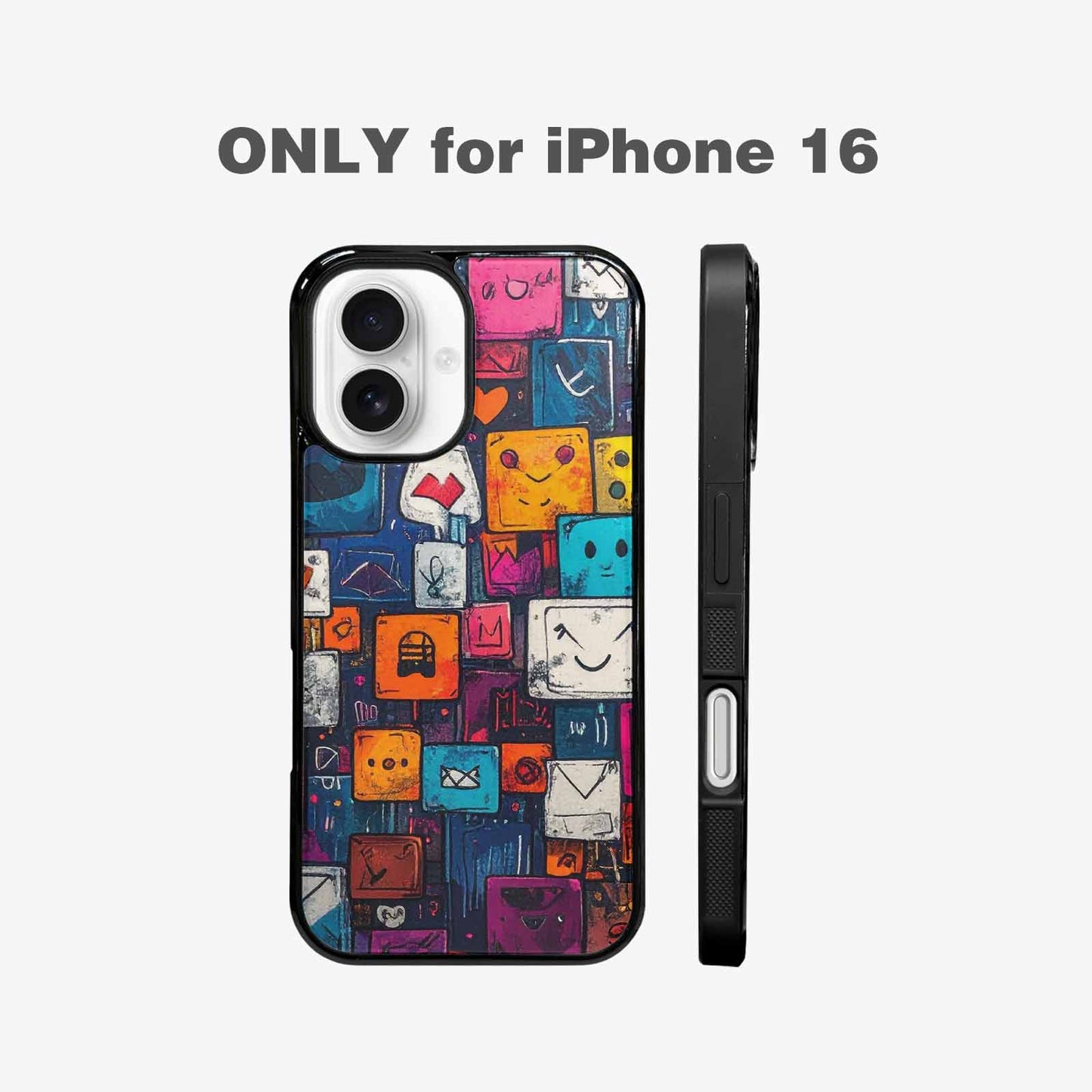 iPhone 16 Case — Hand Drawn Icon Doodle Pattern Hundreds, Custom Made Phone Cover