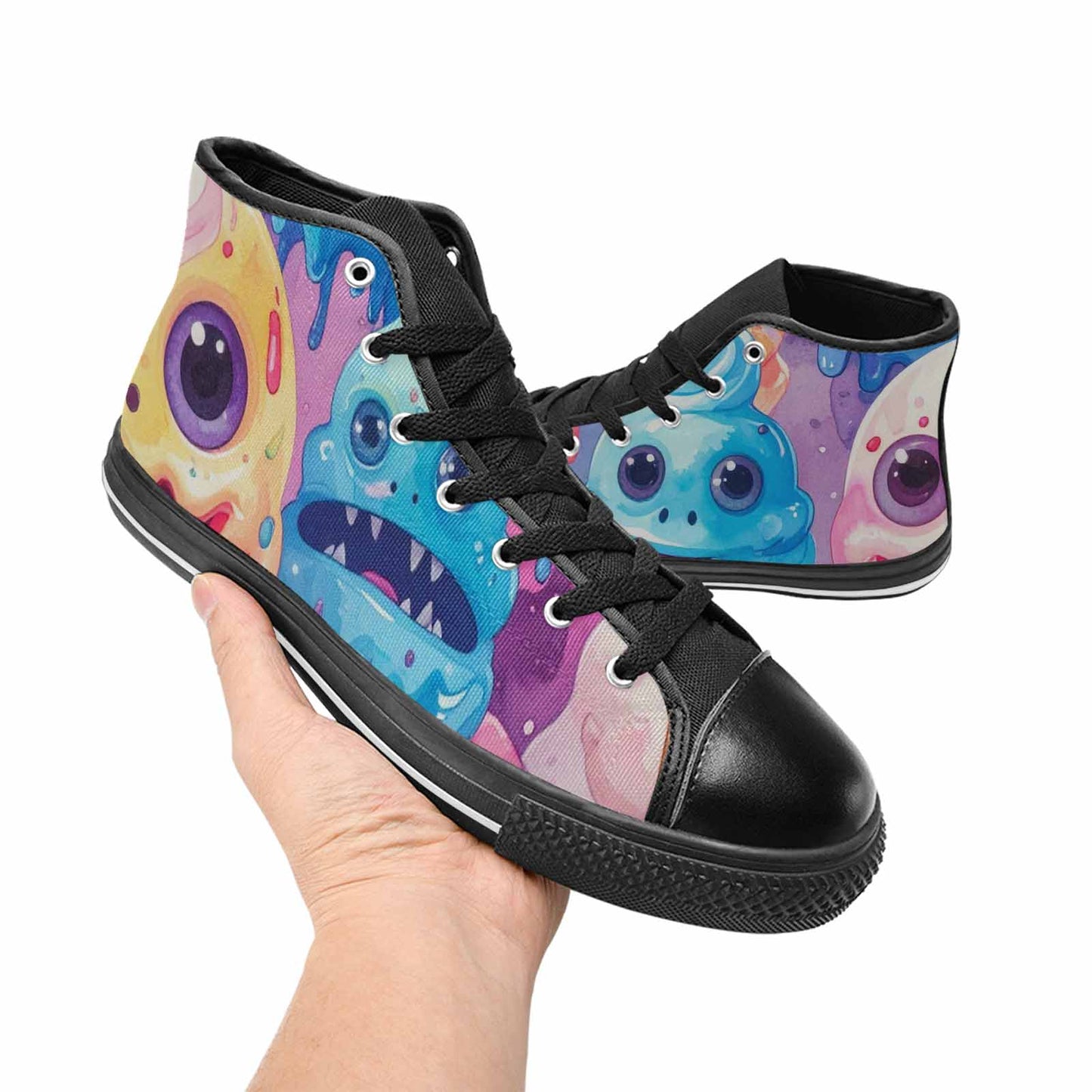 WOMEN'S Melting Icecream Cone Monster High Top Canvas Vibrant Chaos Shoes