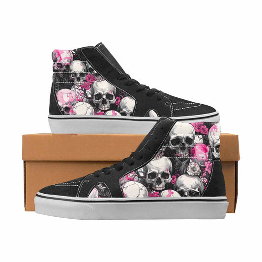 WOMEN'S Skulls Black & Pink Ink High Top Canvas Bold Print Cottagecore Custom Canvas Shoes