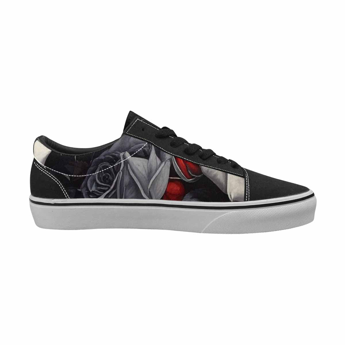 WOMEN'S Black Gothic Rose Canvas Lace-Up Grunge Custom Sneakers