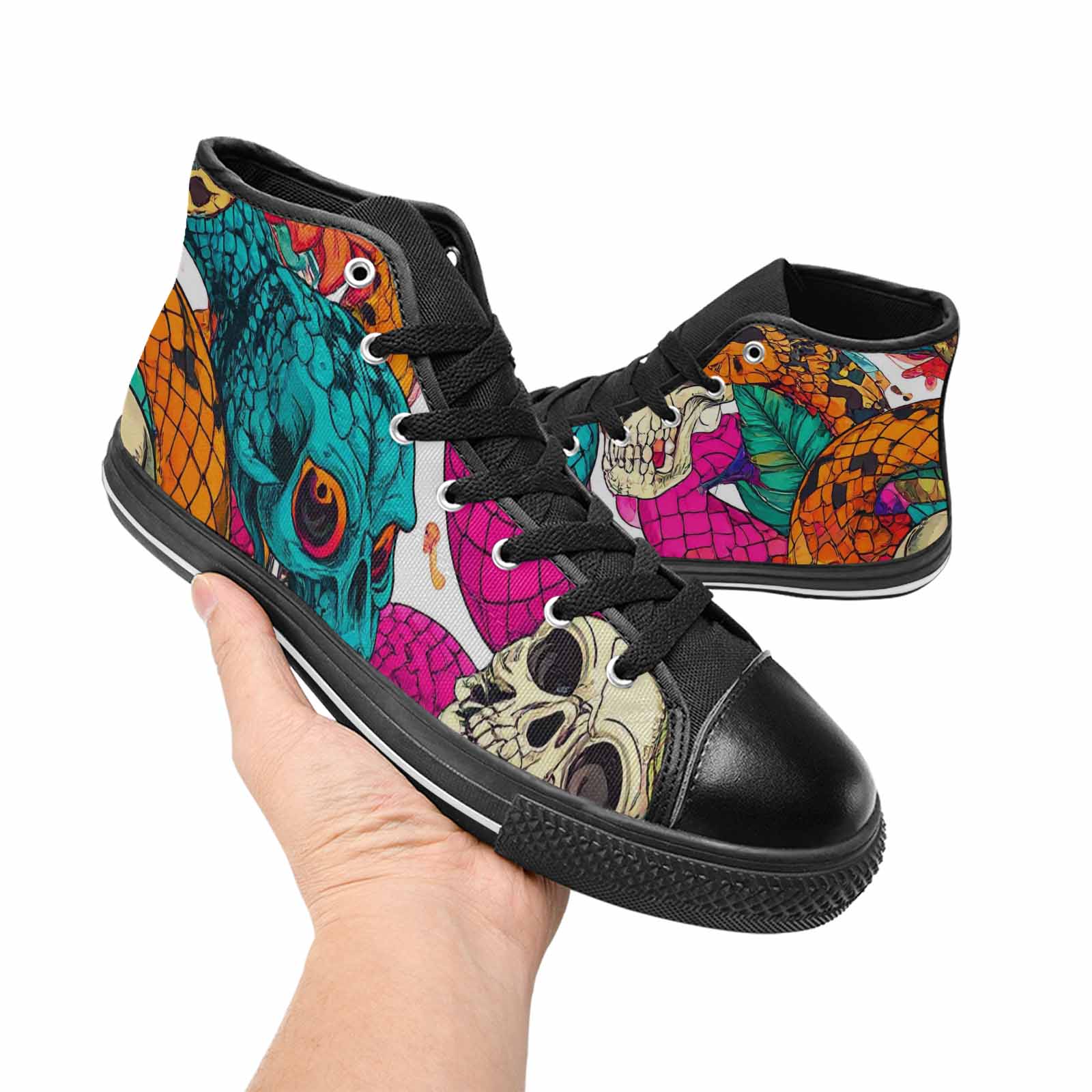 MEN'S Snake Print Skull High Top Canvas Cottagecore Custom Sneakers