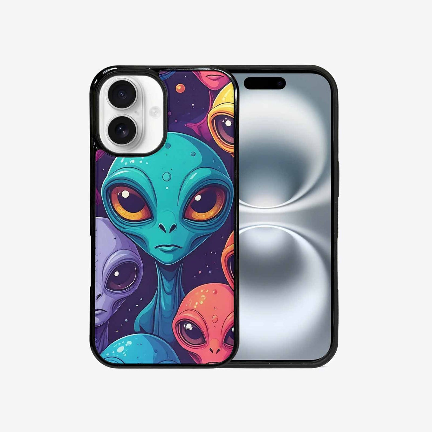 iPhone 16 Case — Alien Ufo Cartoon Art Pattern Groovy, Custom Phone Case