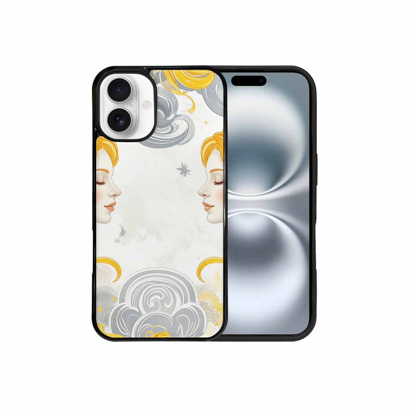 iPhone 16 Plus Case — Gemini Twins Zodiac Pattern Seamless Repeat, Custom Printed Phone Case