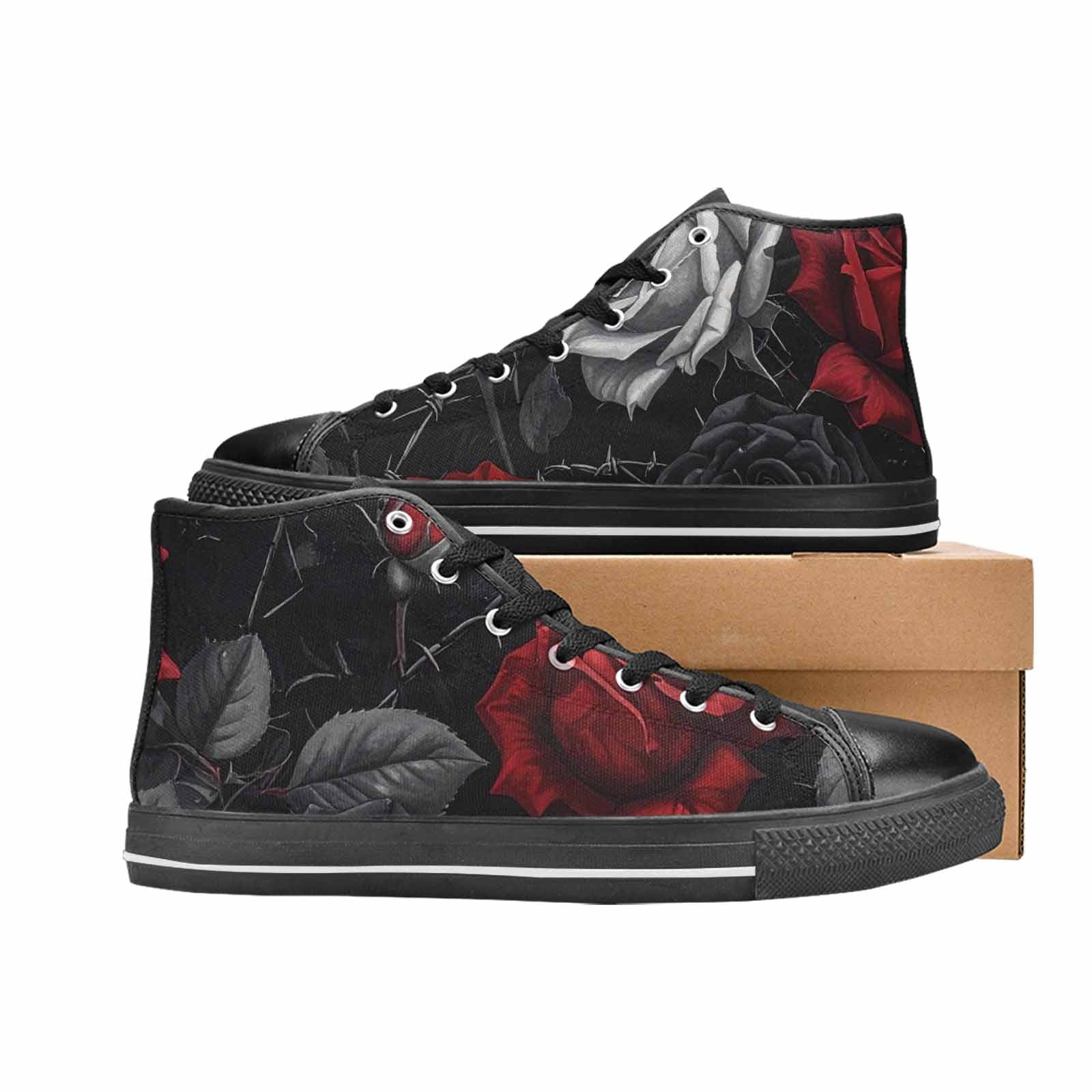 MEN'S Black Gothic Rose High Top Canvas Neon Fantasy Custom Shoes