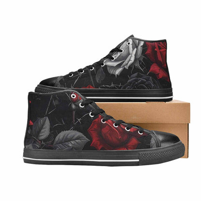 MEN'S Black Gothic Rose High Top Canvas Neon Fantasy Custom Shoes