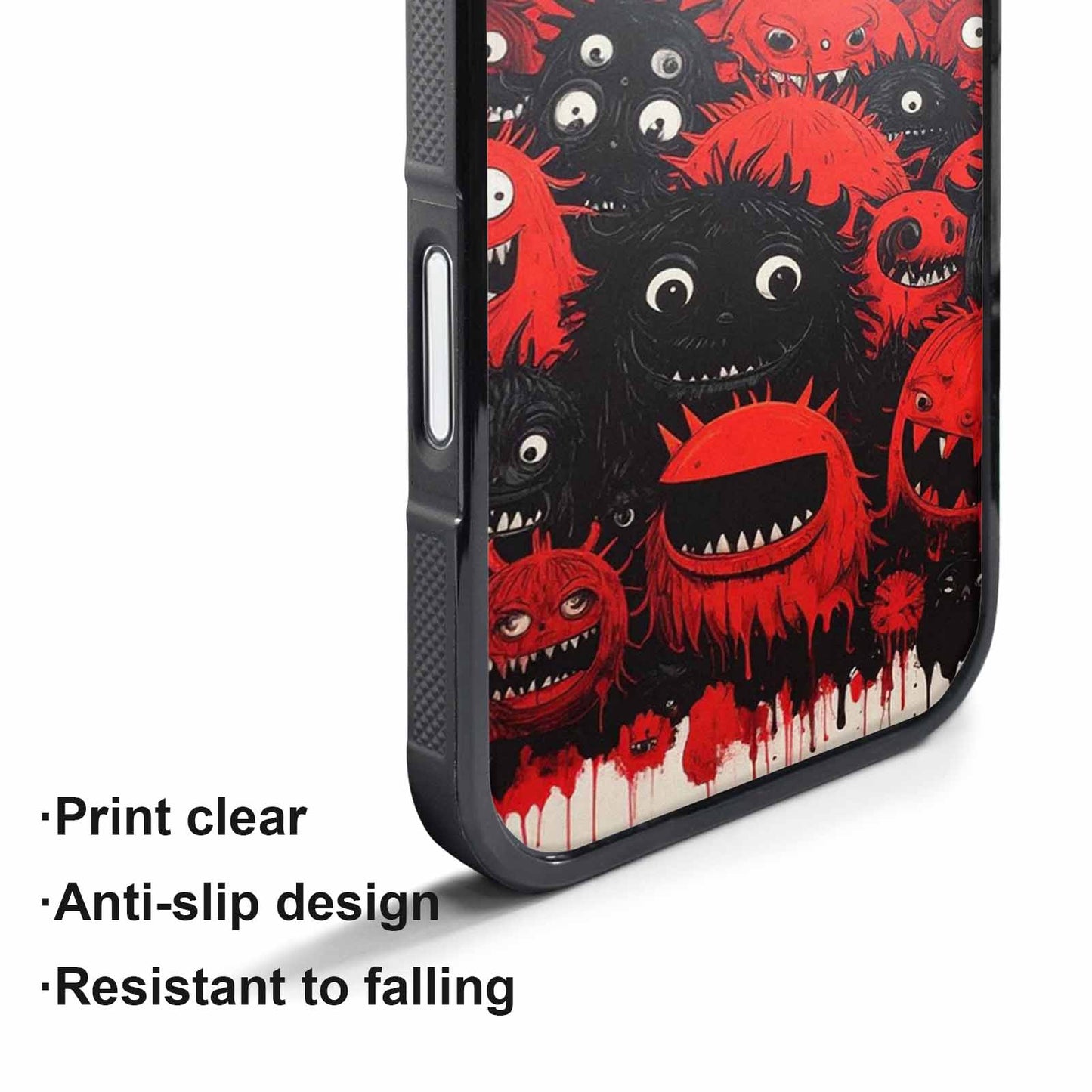 iPhone 17 Pro Case — Black Red Ink Monsters General Cartoon, Custom Printed Phone Case