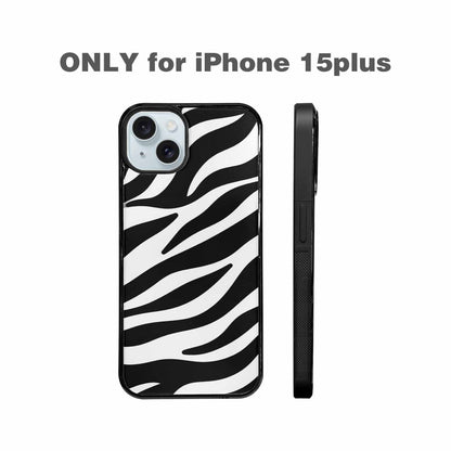 iPhone 15 Plus Case — Zebra Print Black White Custom, Original Design Phone Case