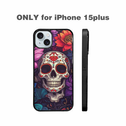 iPhone 15 Plus Case — Lotus Skulls, Custom Art Phone Cover