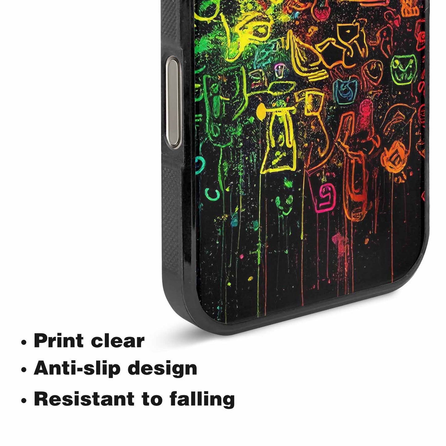 iPhone 16 Pro Max Case — Neon Glow Outline Icon Pattern Hundreds, Custom Printed Phone Case