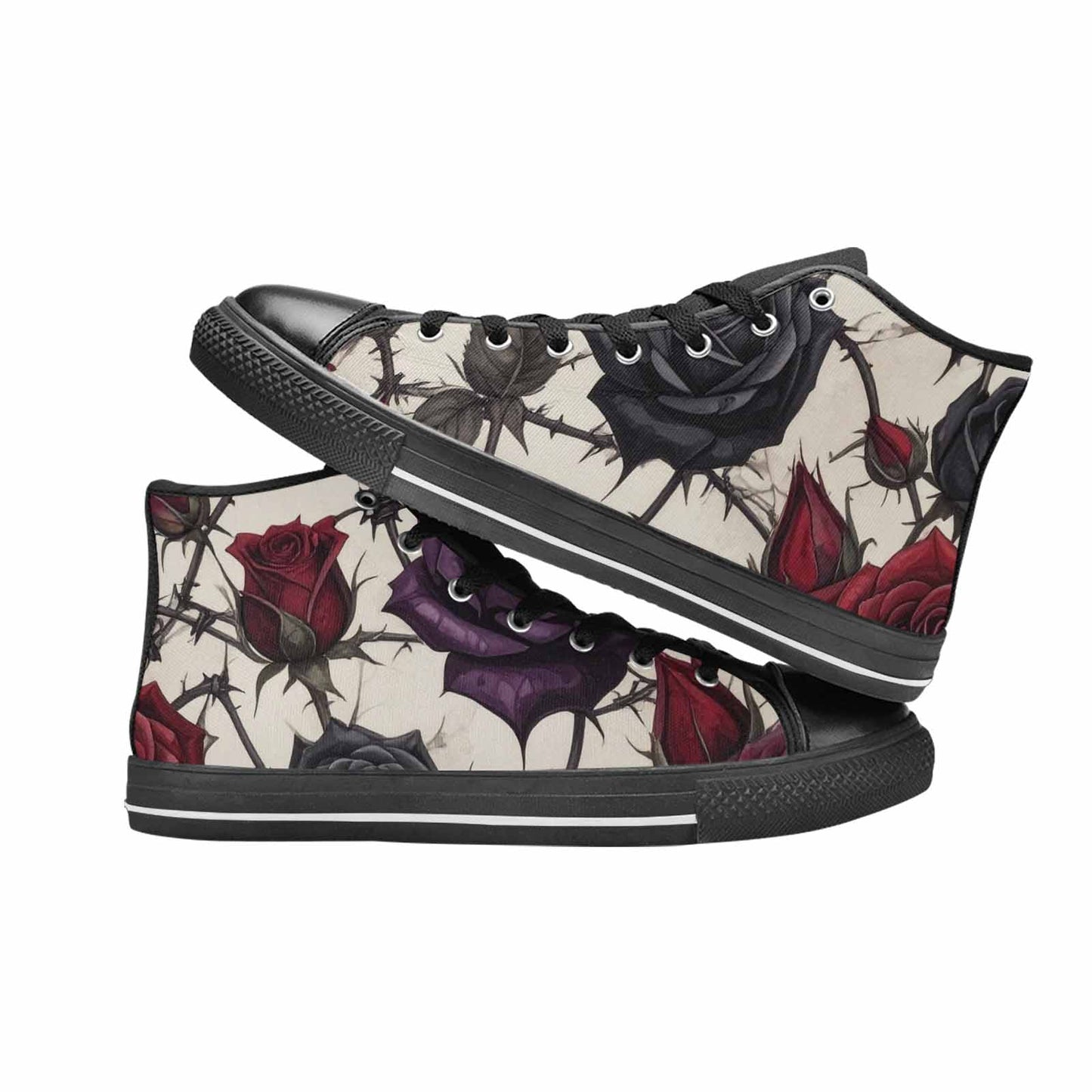 MEN'S Black Gothic Rose High Top Canvas Grunge Sneakers