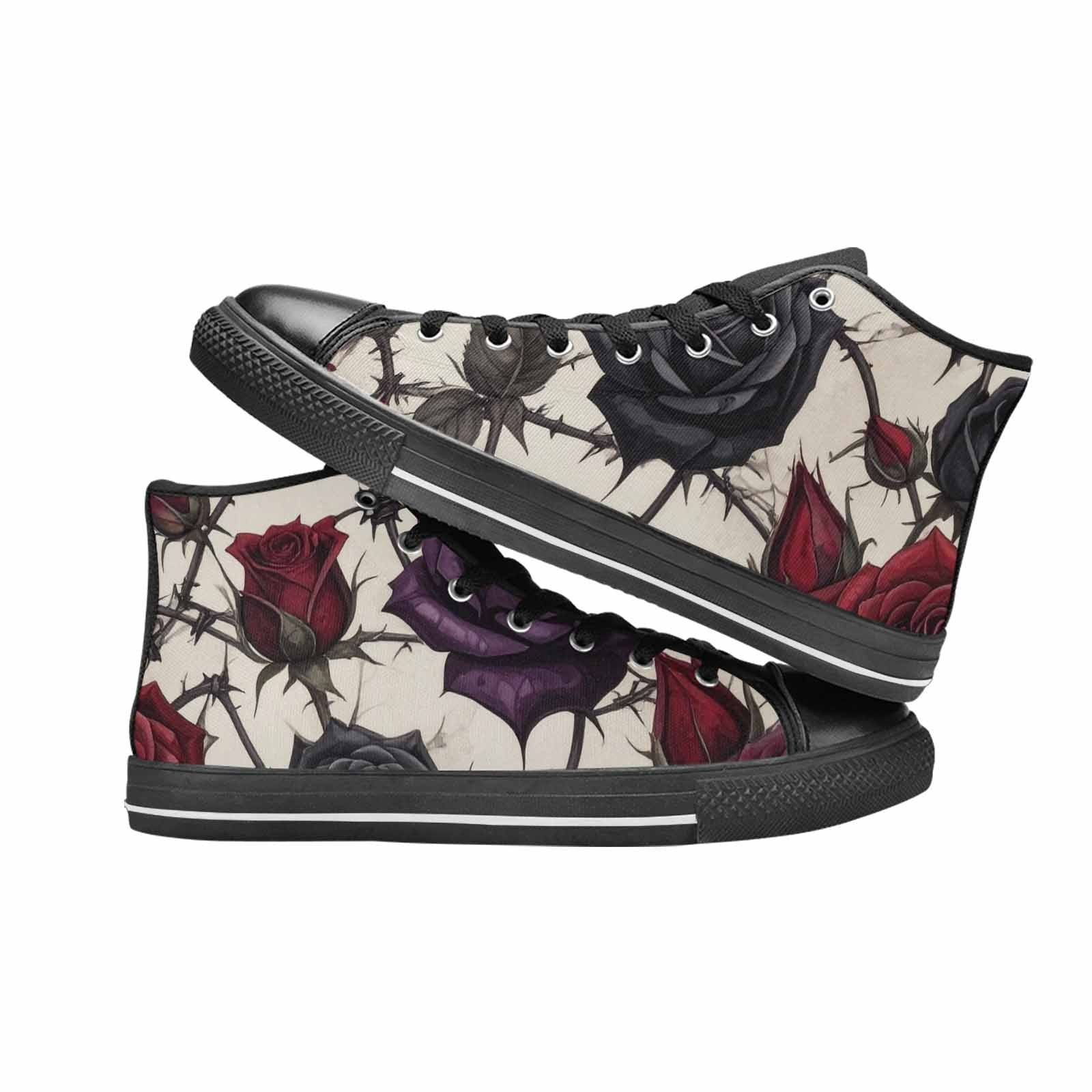 MEN'S Black Gothic Rose High Top Canvas Grunge Sneakers