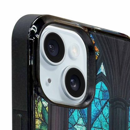 iPhone 15 Plus Case — Stained Glass Window Pattern Seamless Repeat, Custom Print Case Cover