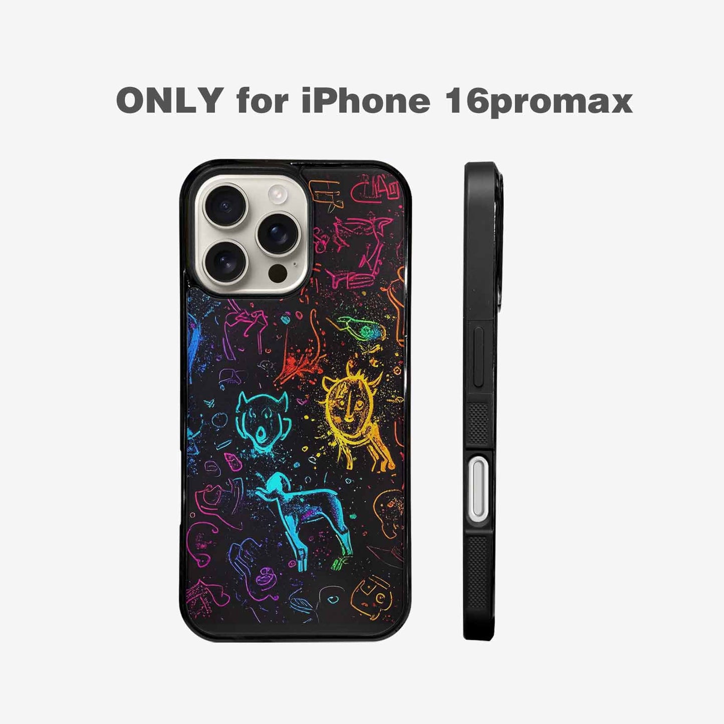 iPhone 16 Pro Max Case — Neon Glow Outline Icon Pattern Hundreds, Customized Protective Case