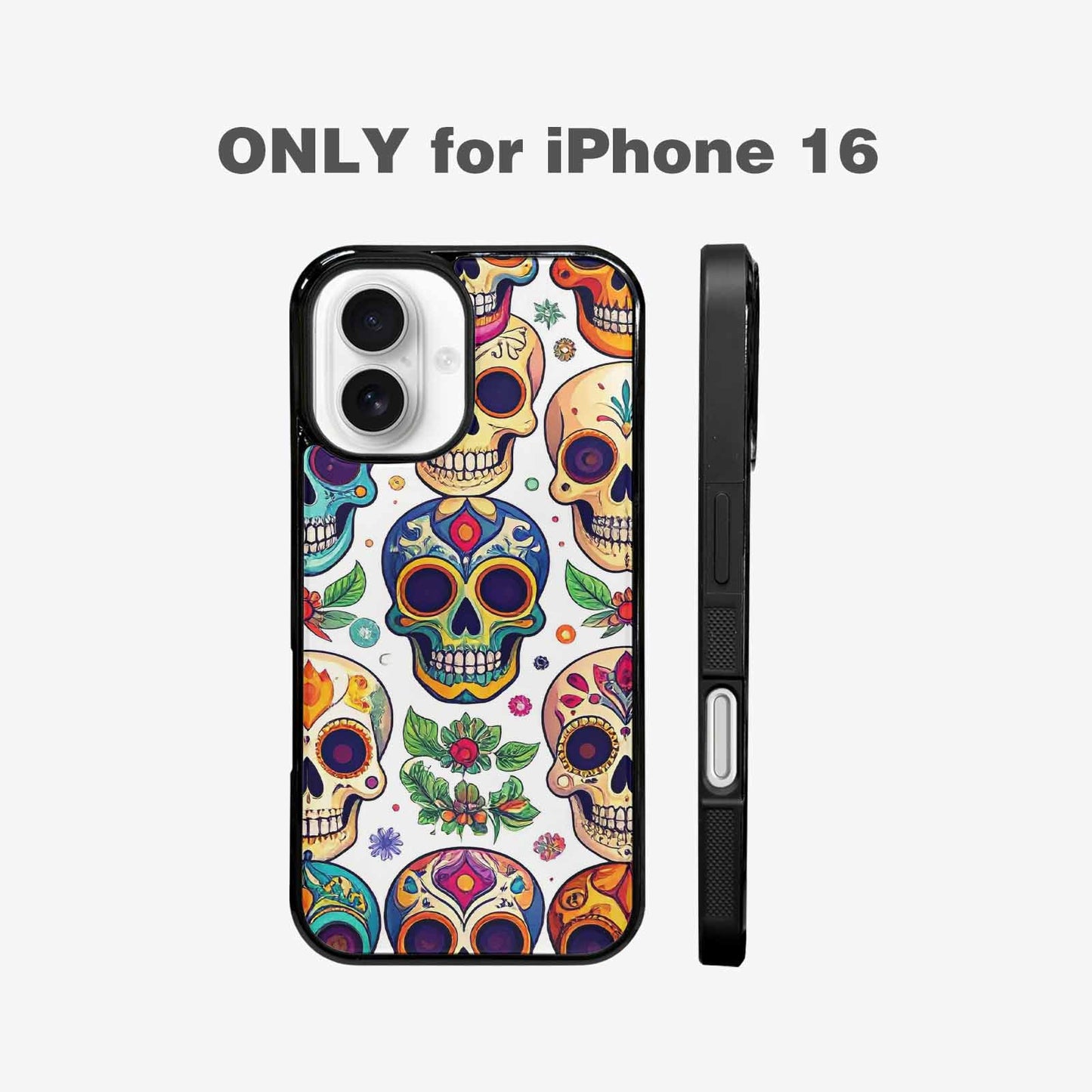 iPhone 16 Case — Vibrant Skull Seamless, Custom Made Phone Cover