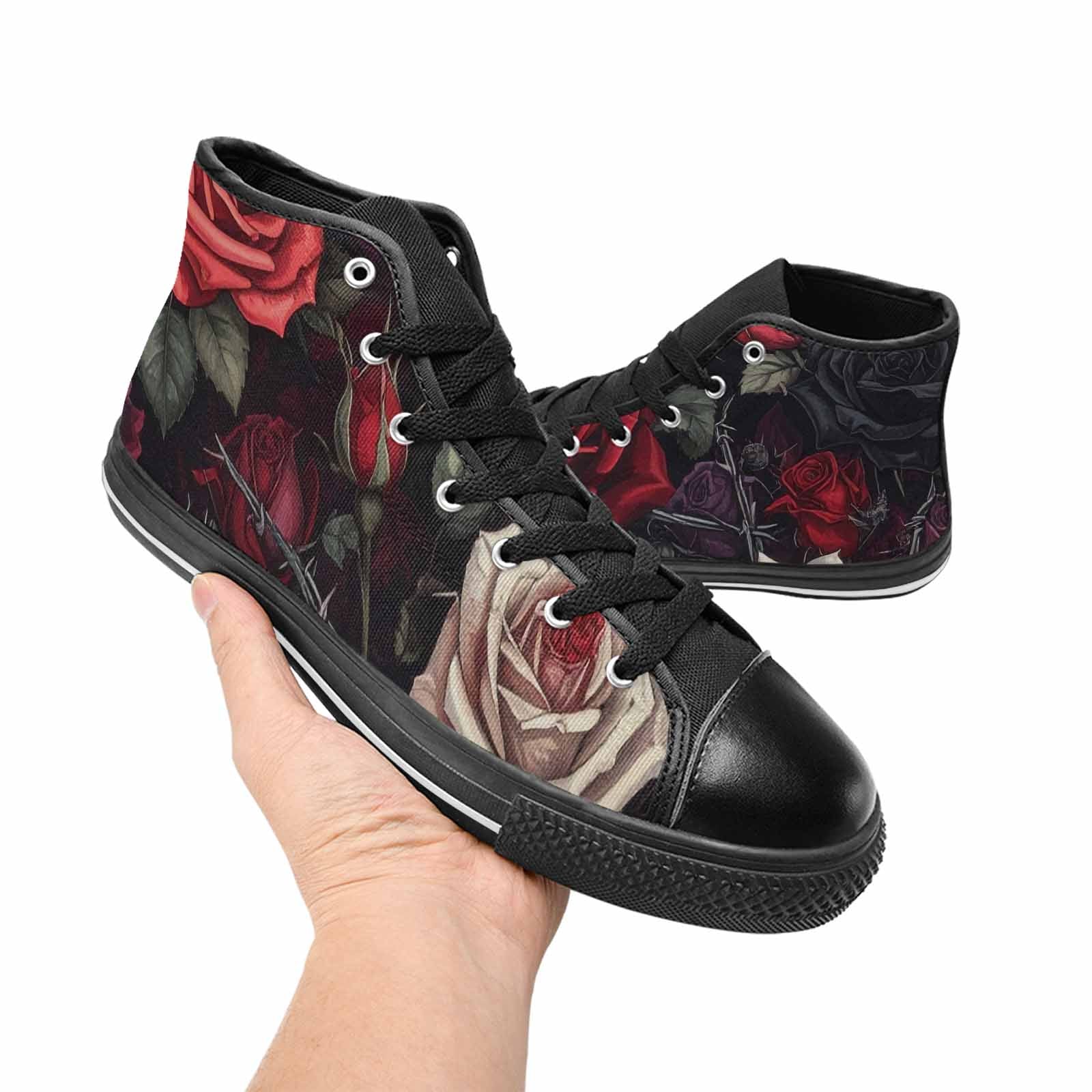 MEN'S Black Gothic Rose High Top Canvas Vibrant Chaos Sneakers