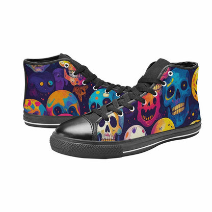 WOMEN'S Skeleton People Face High Top Canvas Grunge Custom Sneakers