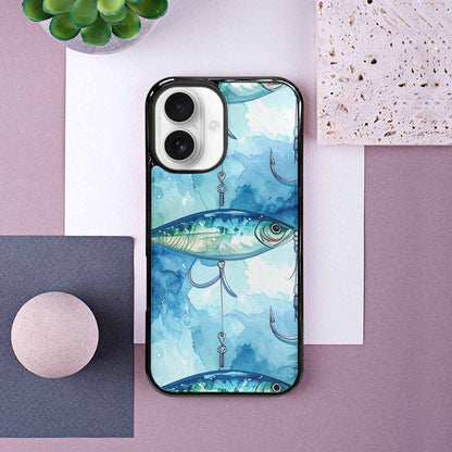 iPhone 16 Case — Fishing Lure And Hook Pattern Seamless, Custom Print Case Cover