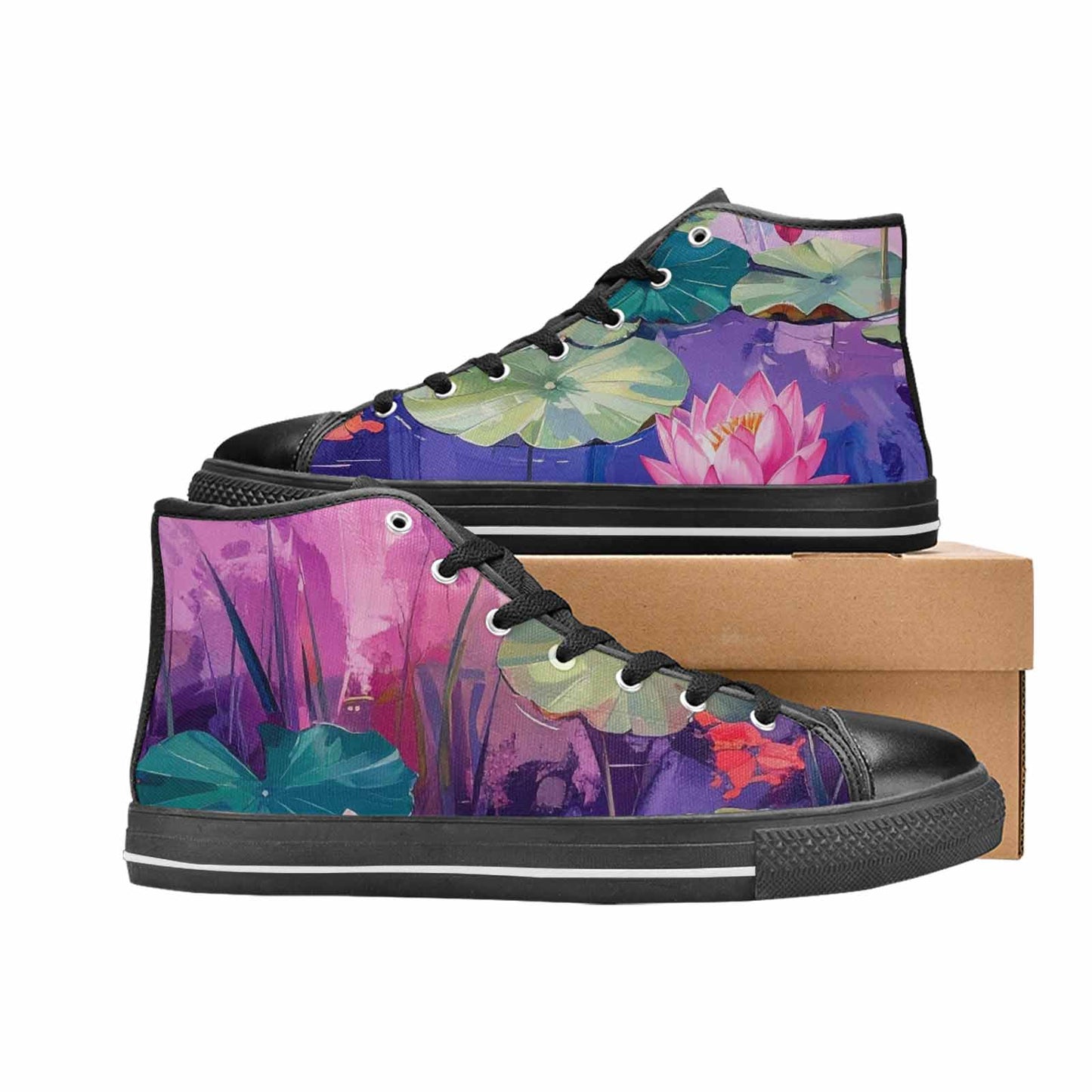 WOMEN'S Monet-Style Impressionist Water High Top Canvas Vivid Shoes