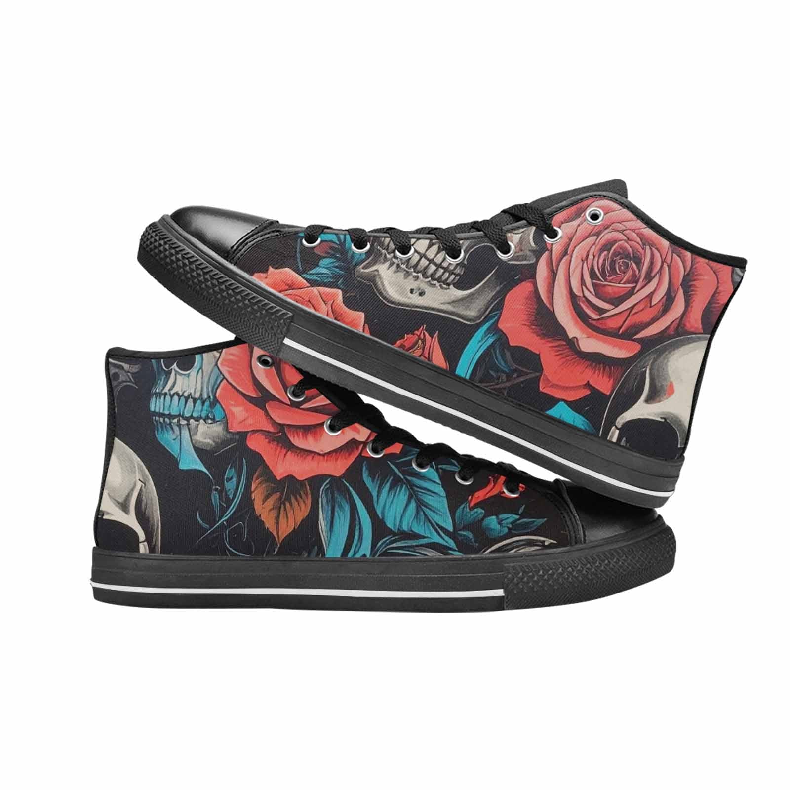 MEN'S Skulls Roses Biker Tattoo High Top Canvas Vivid Shoes