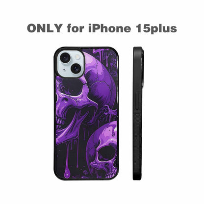 iPhone 15 Plus Case — Monochrome Purple Skeletons Neon Drip Melting, Custom Designed Case Cover