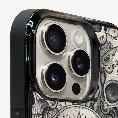 iPhone 15 Pro Max Case — Intricately Detailed Sugar Skulls In Black, Custom Printed Phone Case