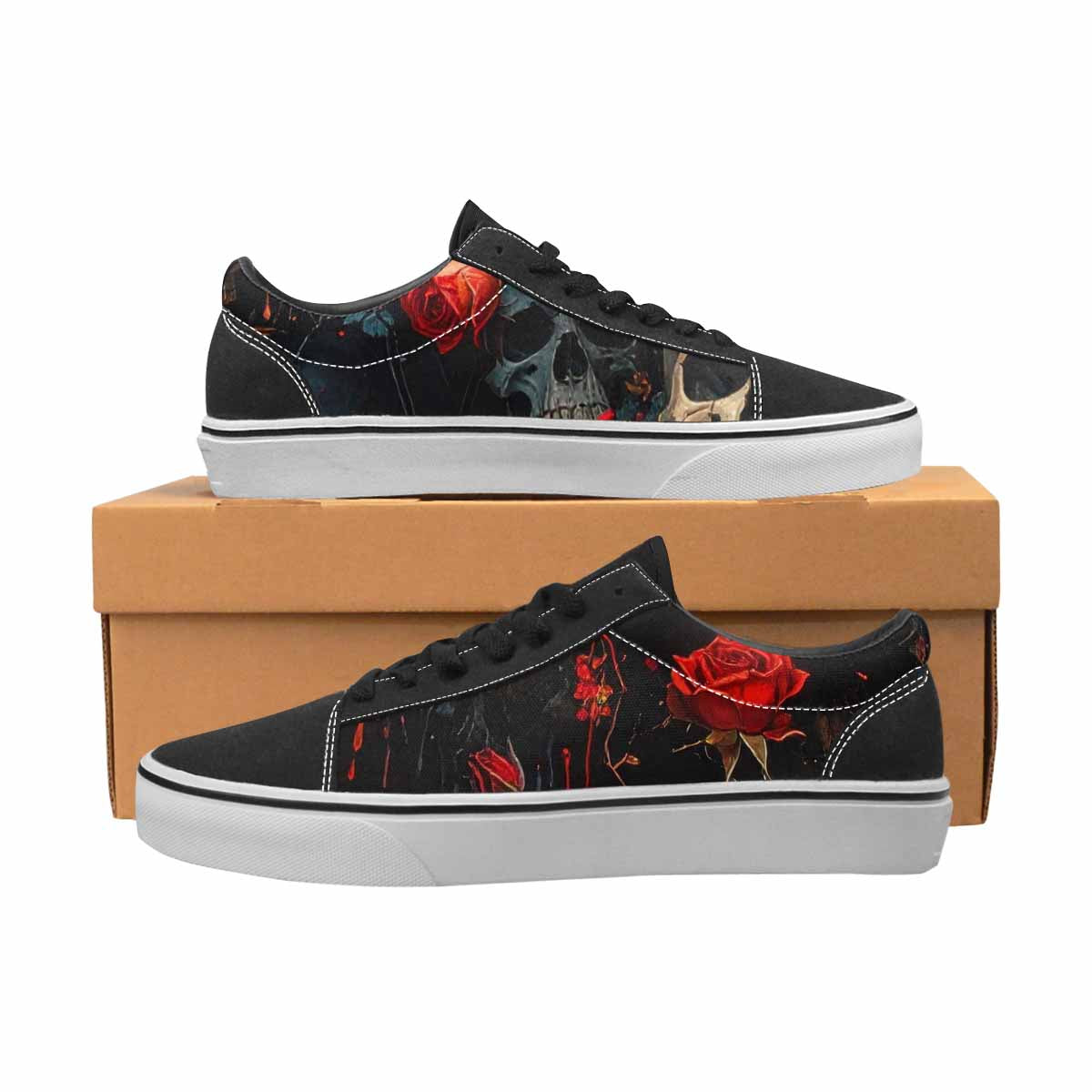 WOMEN'S Skulls Roses Melting Skulls Lace-Up Canvas Cottagecore Custom Sneakers