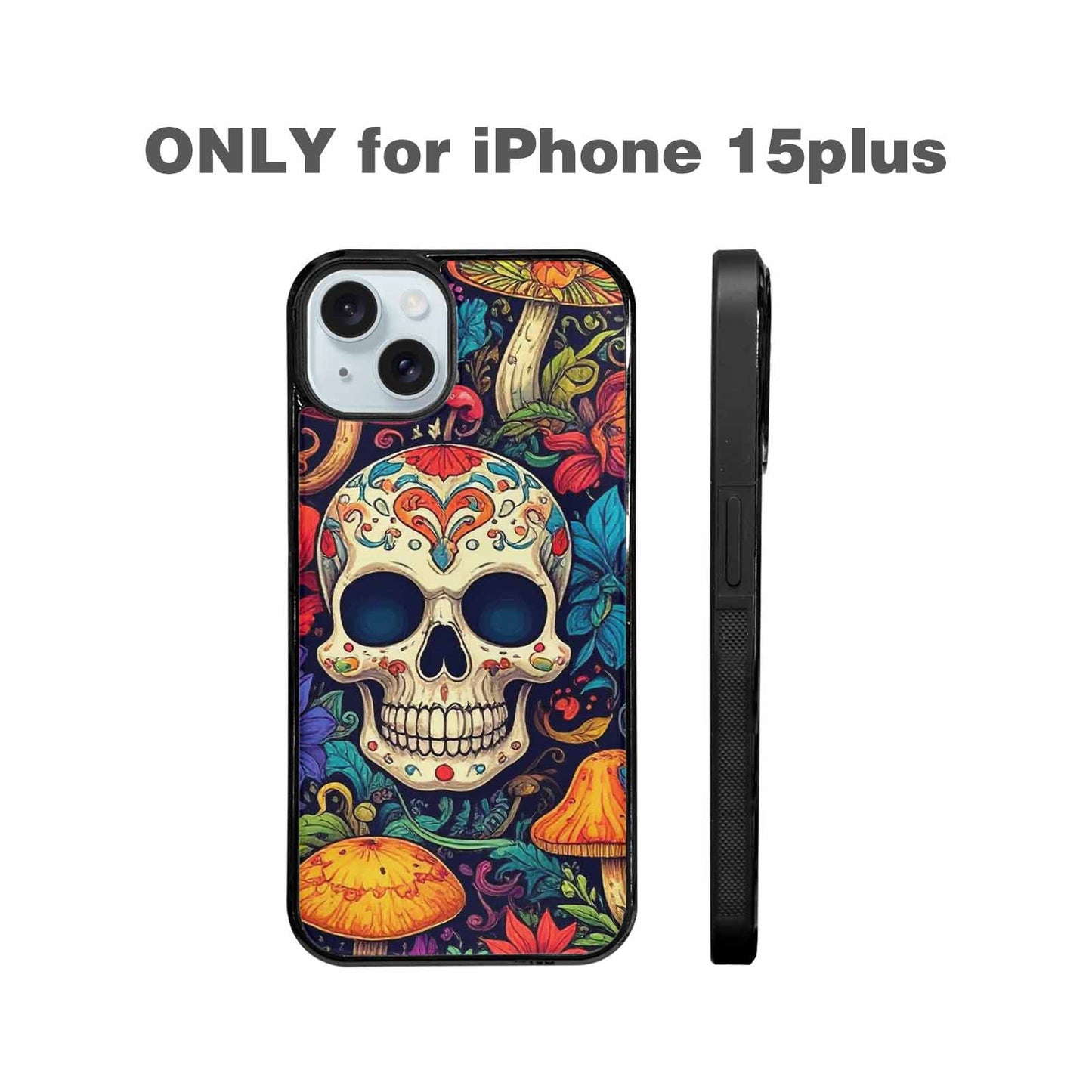 iPhone 15 Plus Case — Mushrooms And Skulls, Unique Phone Case Design