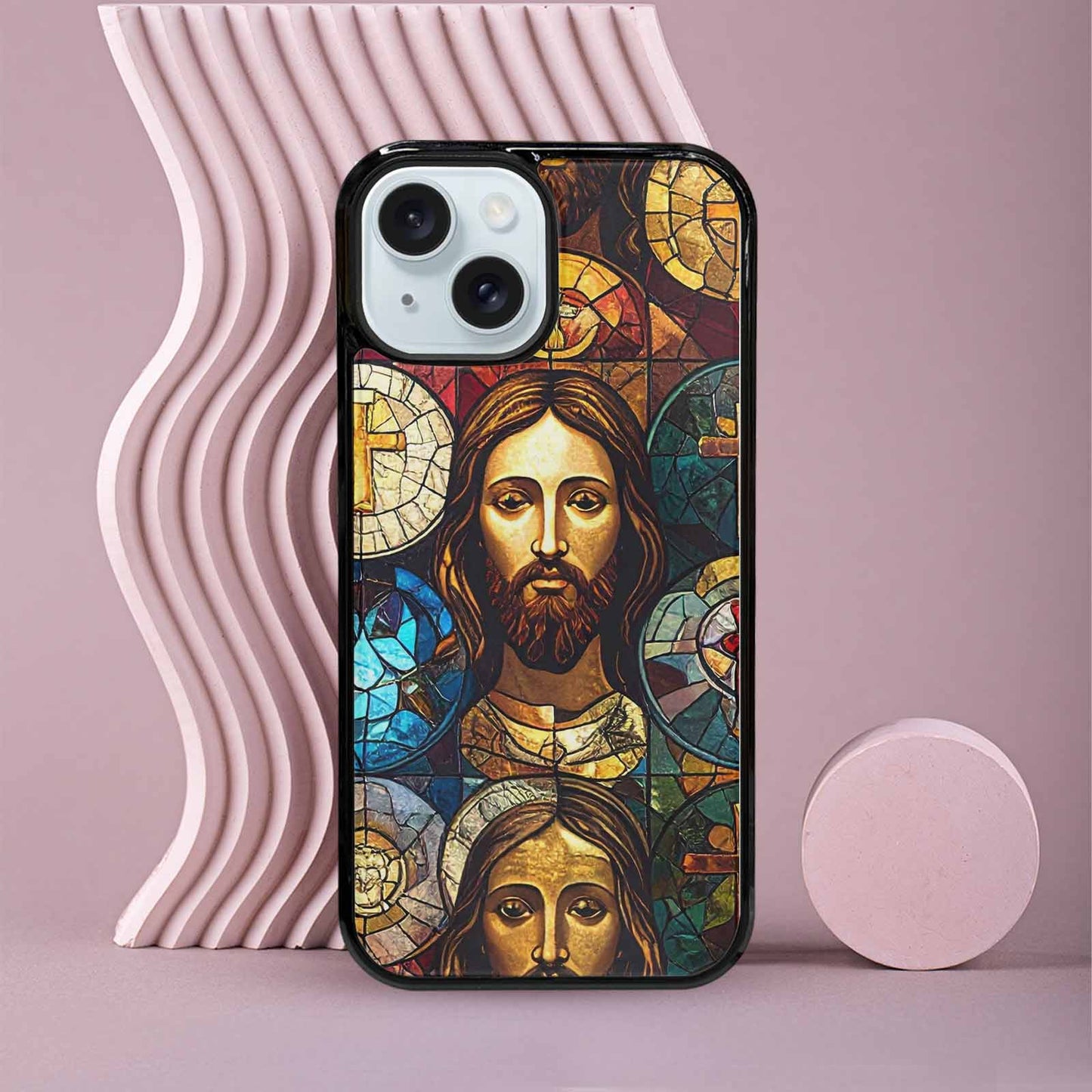iPhone 15 Case — Jesus Face Small Cross And Faith, Personalized Phone Case
