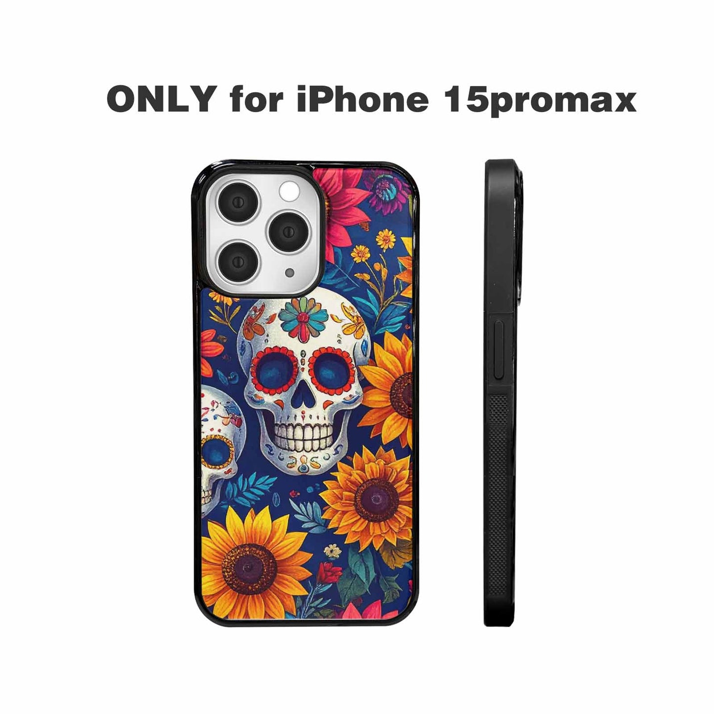 iPhone 15 Pro Max Case — Sunflower Skulls Print Custom, Original Design Phone Case