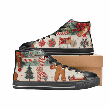 WOMEN'S Christmas Holly Snowflake High Top Canvas Wallpaper Art Custom Sneakers