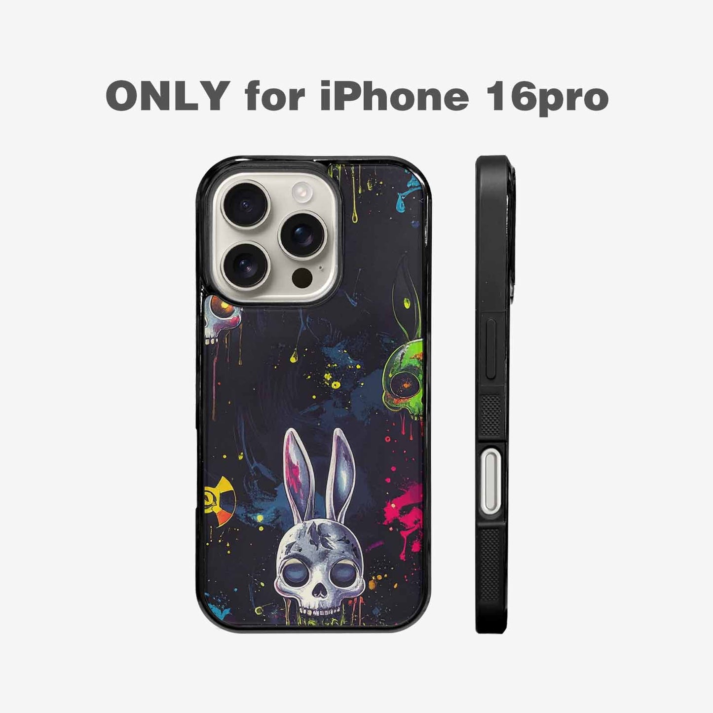 iPhone 16 Pro Case — Radioactive Ghost Bunny Skull Small Radioactive, Custom Print Case Cover