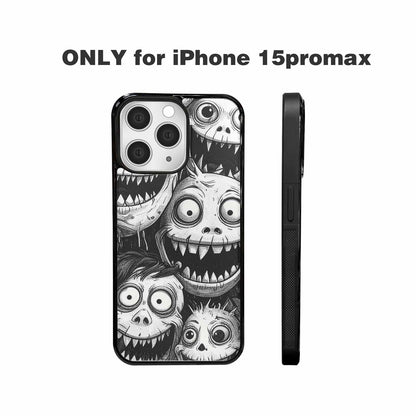 iPhone 15 Pro Max Case — Black And White Monster Face Collage, Custom Designed Case Cover