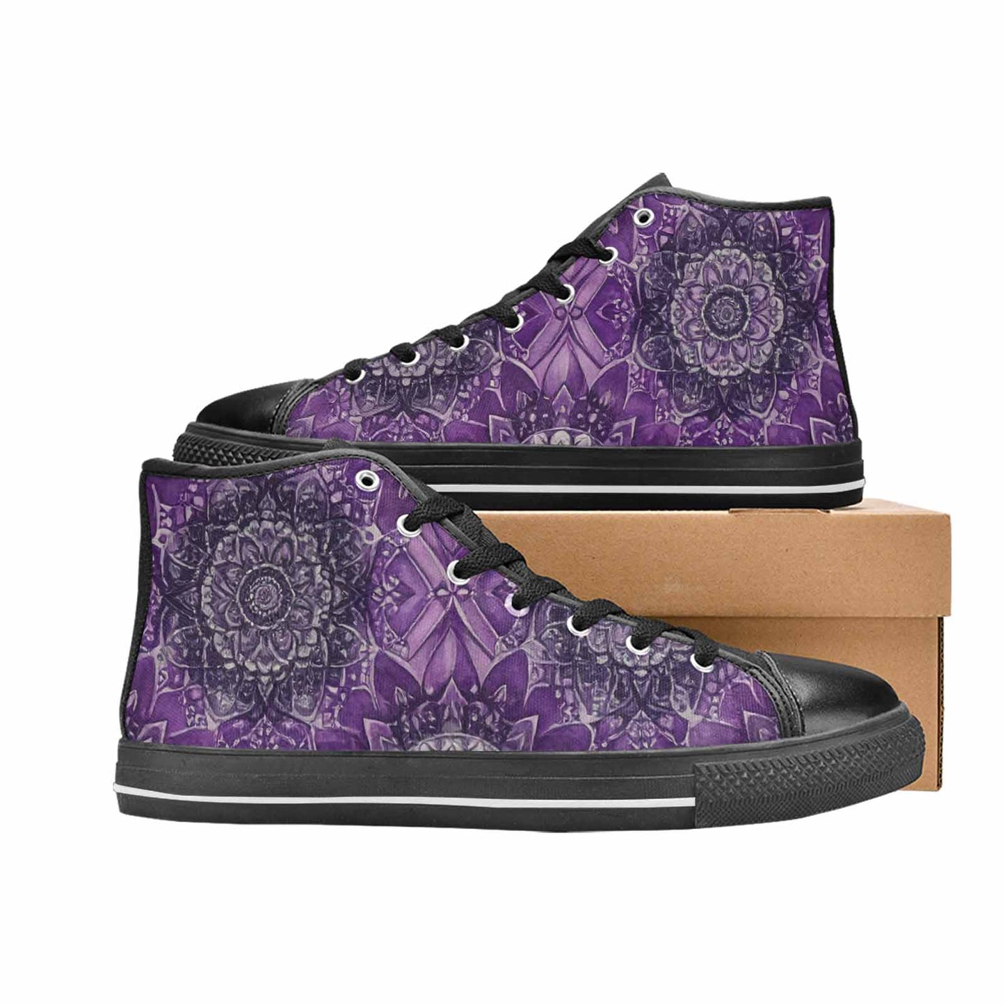 WOMEN'S Mandala High Top Canvas Vibrant Chaos Sneakers