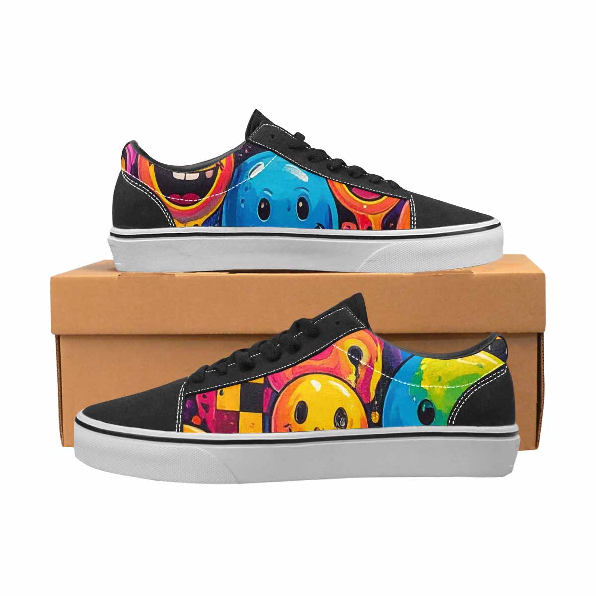 WOMEN'S Yellow Smiley Face Canvas Lace-Up Vibrant Chaos Sneakers