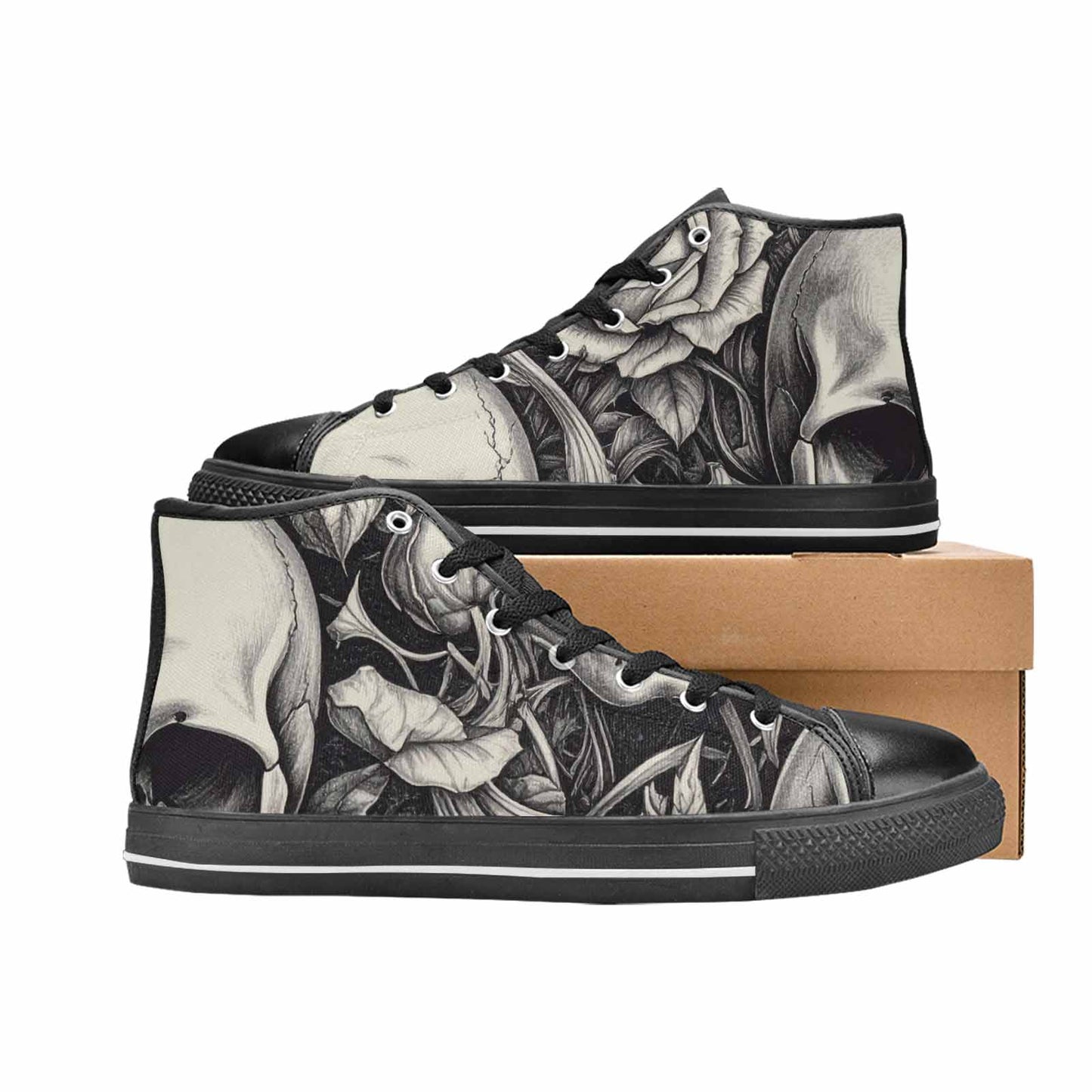 MEN'S Skulls Roses Pen Ink High Top Canvas Dreamcore Sneakers
