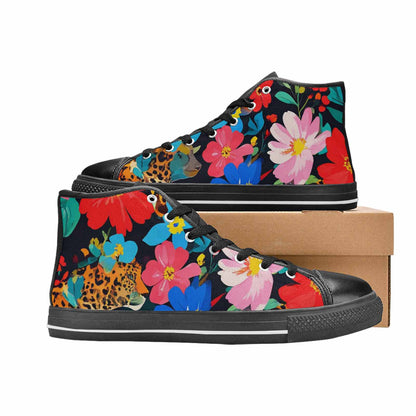 WOMEN'S Leopard Print Floral High Top Canvas Dark Academia Custom Shoes