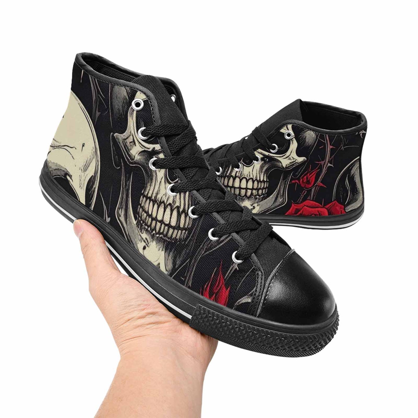 MEN'S Ornate Gothic Skulls Roses High Top Canvas Cottagecore Custom Sneakers