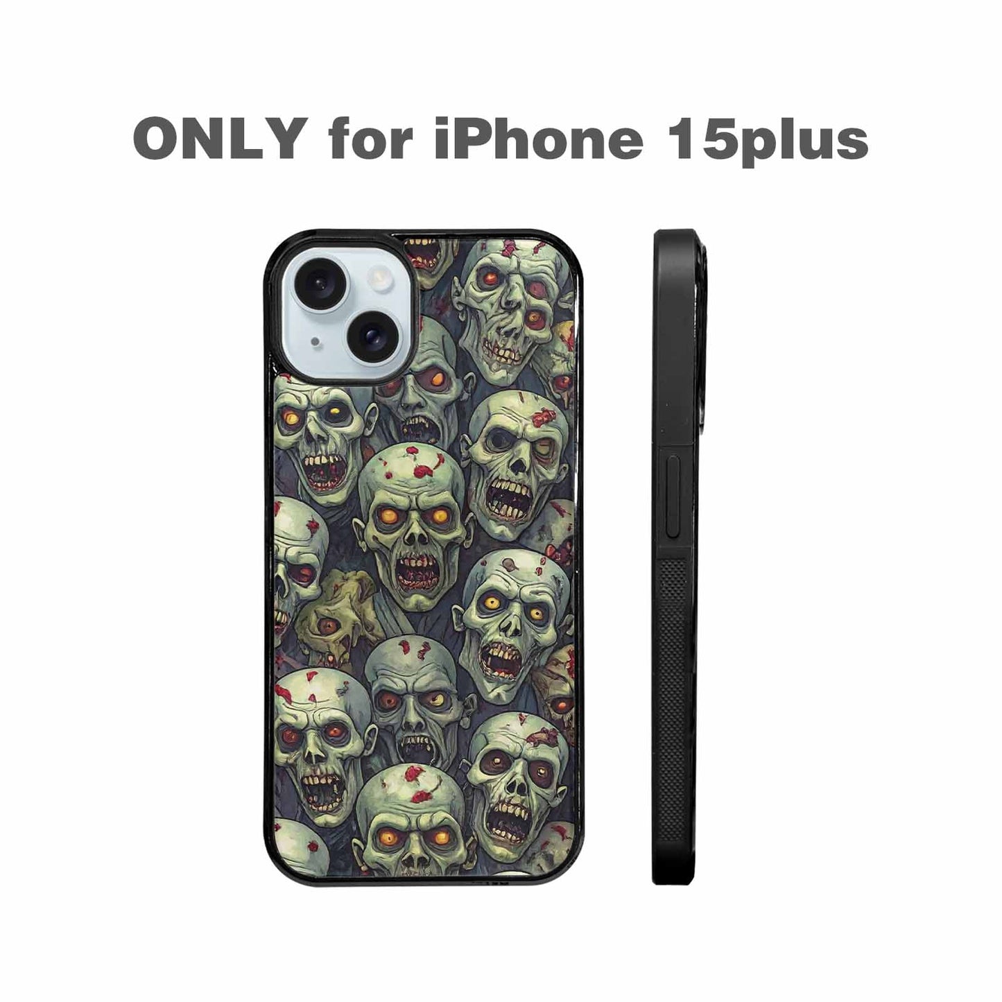 iPhone 15 Plus Case — Zombie Head Pattern Hundreds Of Small, Custom Phone Case