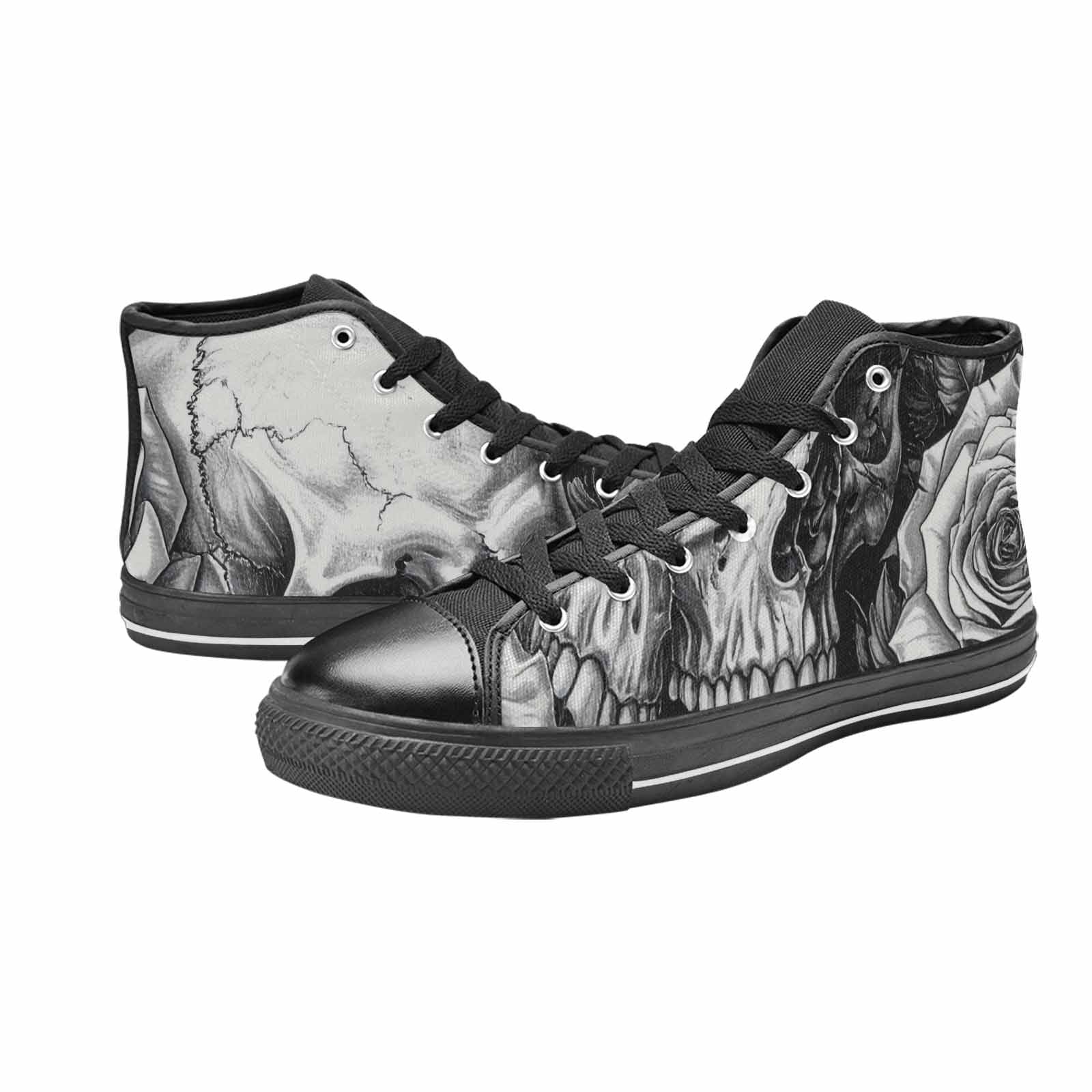 WOMEN'S Skulls Roses Pen Ink High Top Canvas Aesthetic Shoes
