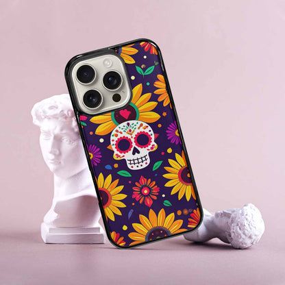 iPhone 16 Pro Case — Sunflowers Hundreds Of Skulls Art Seamless, Custom Art Phone Cover