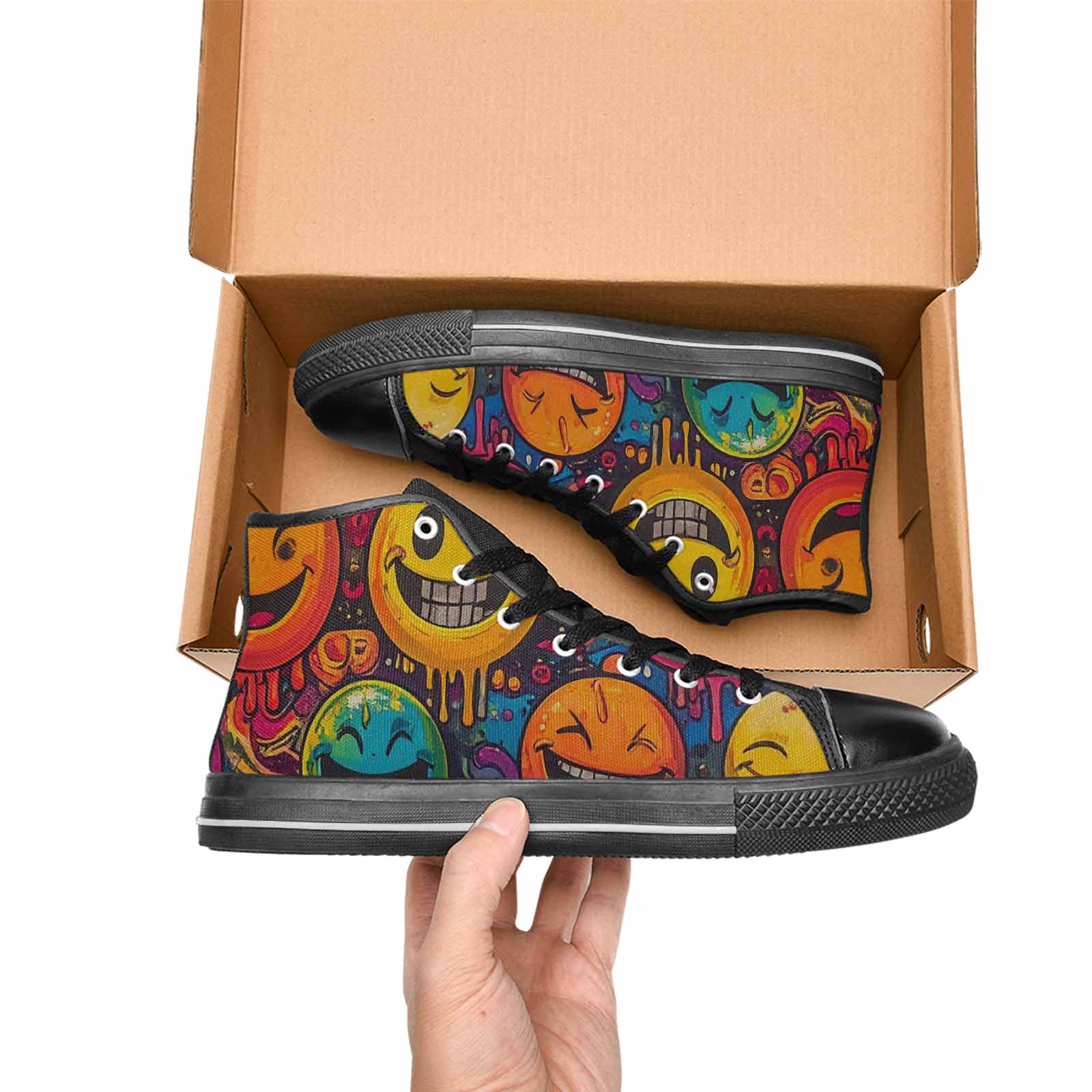 MEN'S Yellow Smiley Face High Top Canvas Vibrant Chaos Sneakers