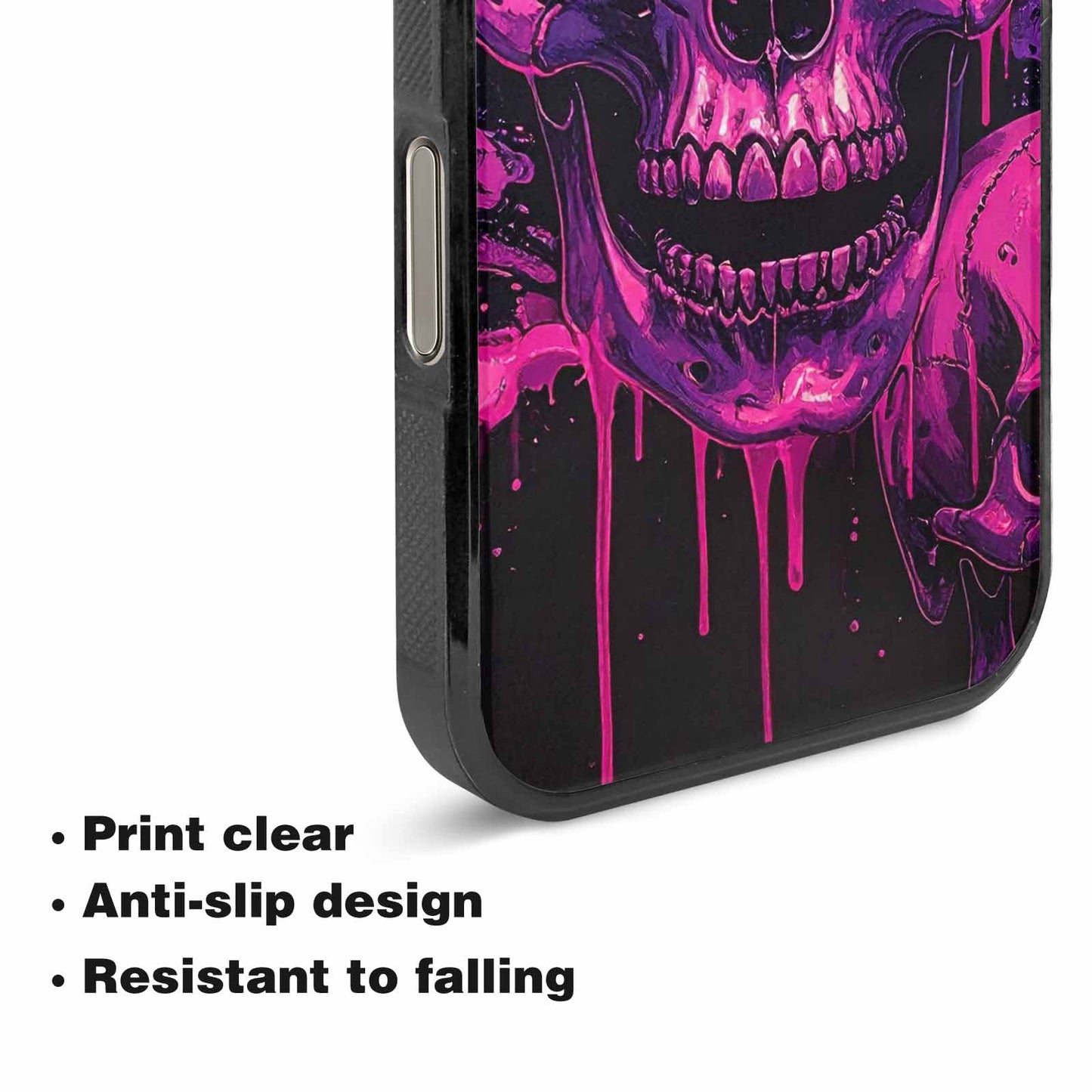 iPhone 16 Pro Max Case — Pink Purple Skeletons Neon Drip Melting, Custom Printed Phone Case