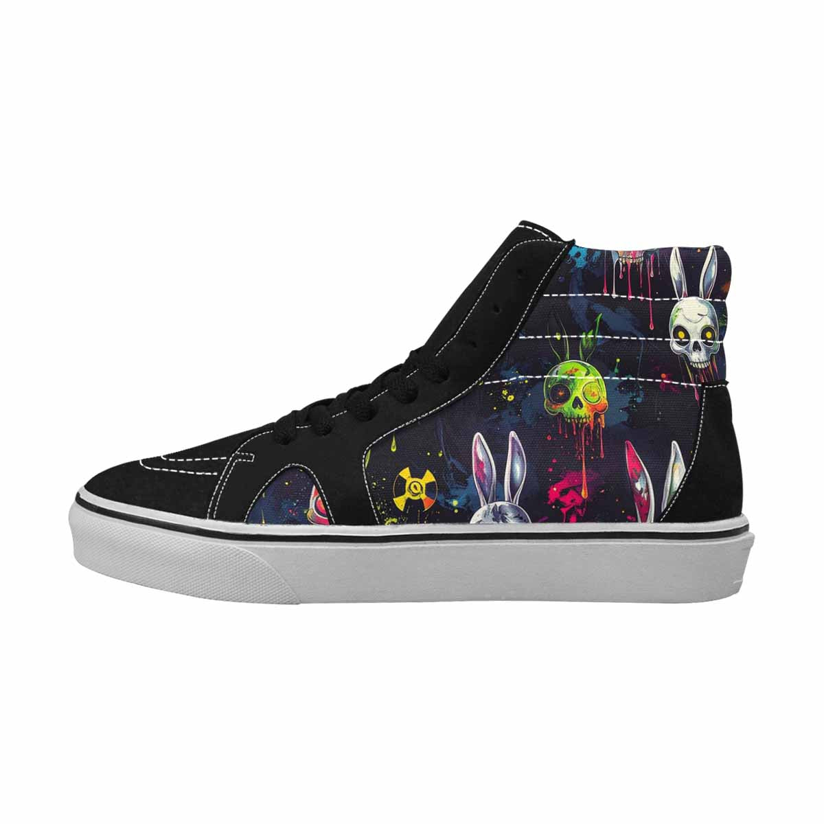 MEN'S Radioactive Ghost Bunny Skull High Top Canvas Melting Art Sneakers