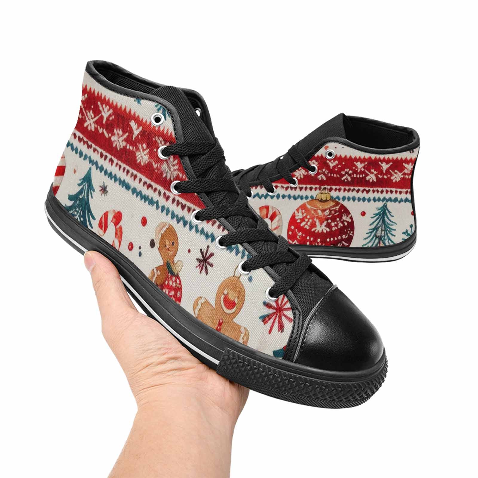 MEN'S Christmas Holly Snowflake High Top Canvas Aesthetic Custom Shoes